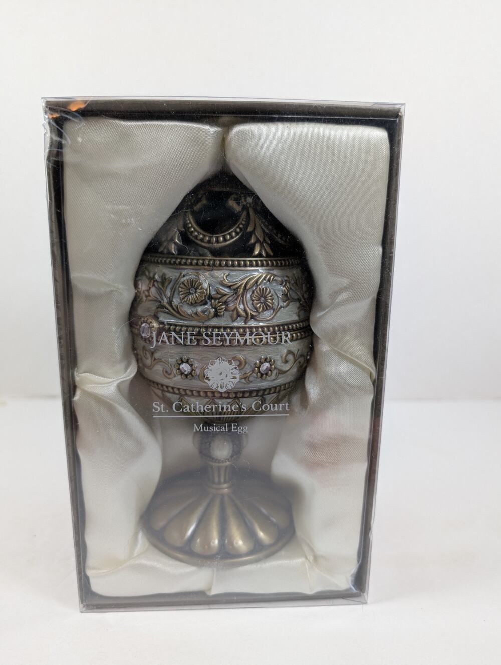 Blue Enameled 7" Jane Seymour Bejeweled Musical Egg w/Cherub Plays Amazing Grace - Picture 1 of 2